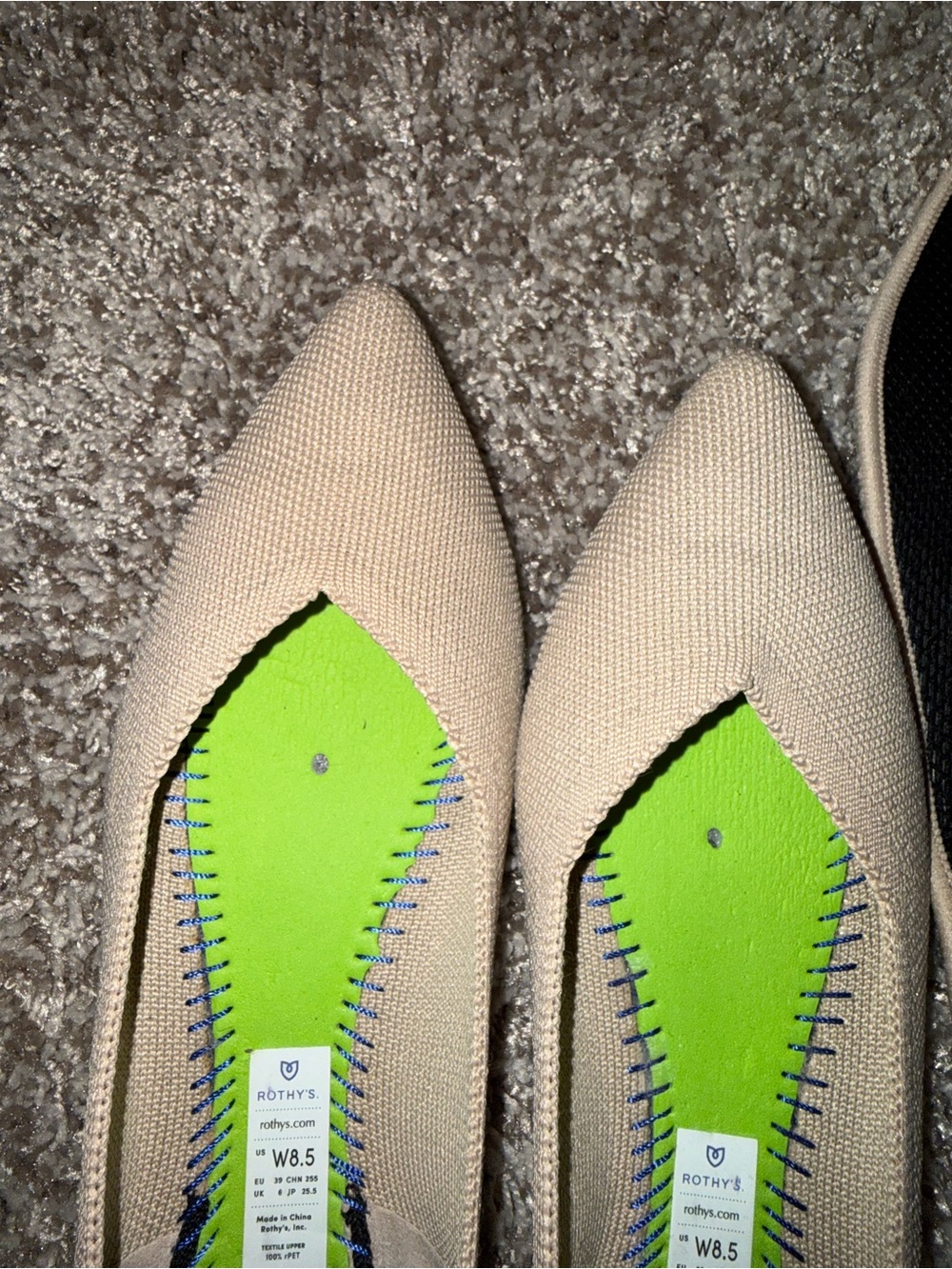 Rothy's Beige Pointed Knit Flats with Blue Trim - Picture 7 of 9